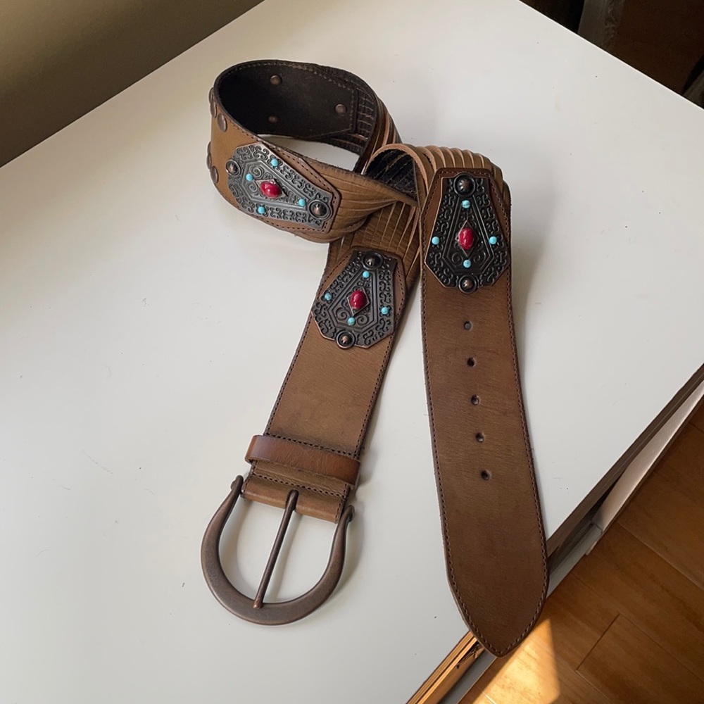 Vintage brown leather handcrafted belt - Picture 3 of 12